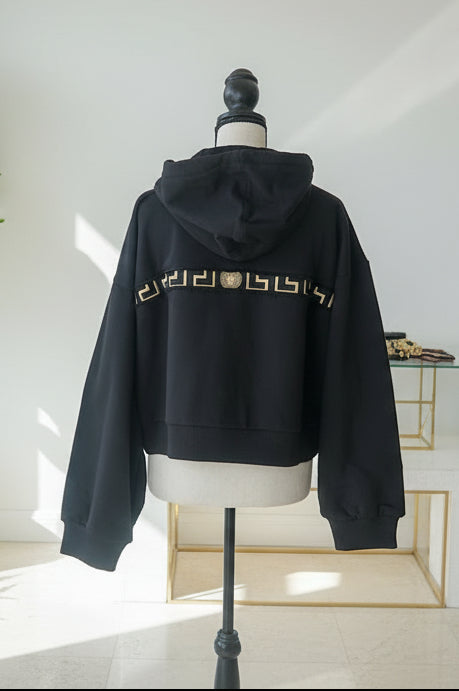 Versace Cropped Grecca Zip-Up Hoodie