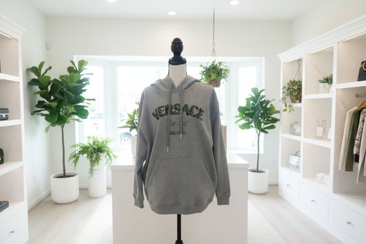 Versace Gray Hoodie - Greed & Leopard Print Logo