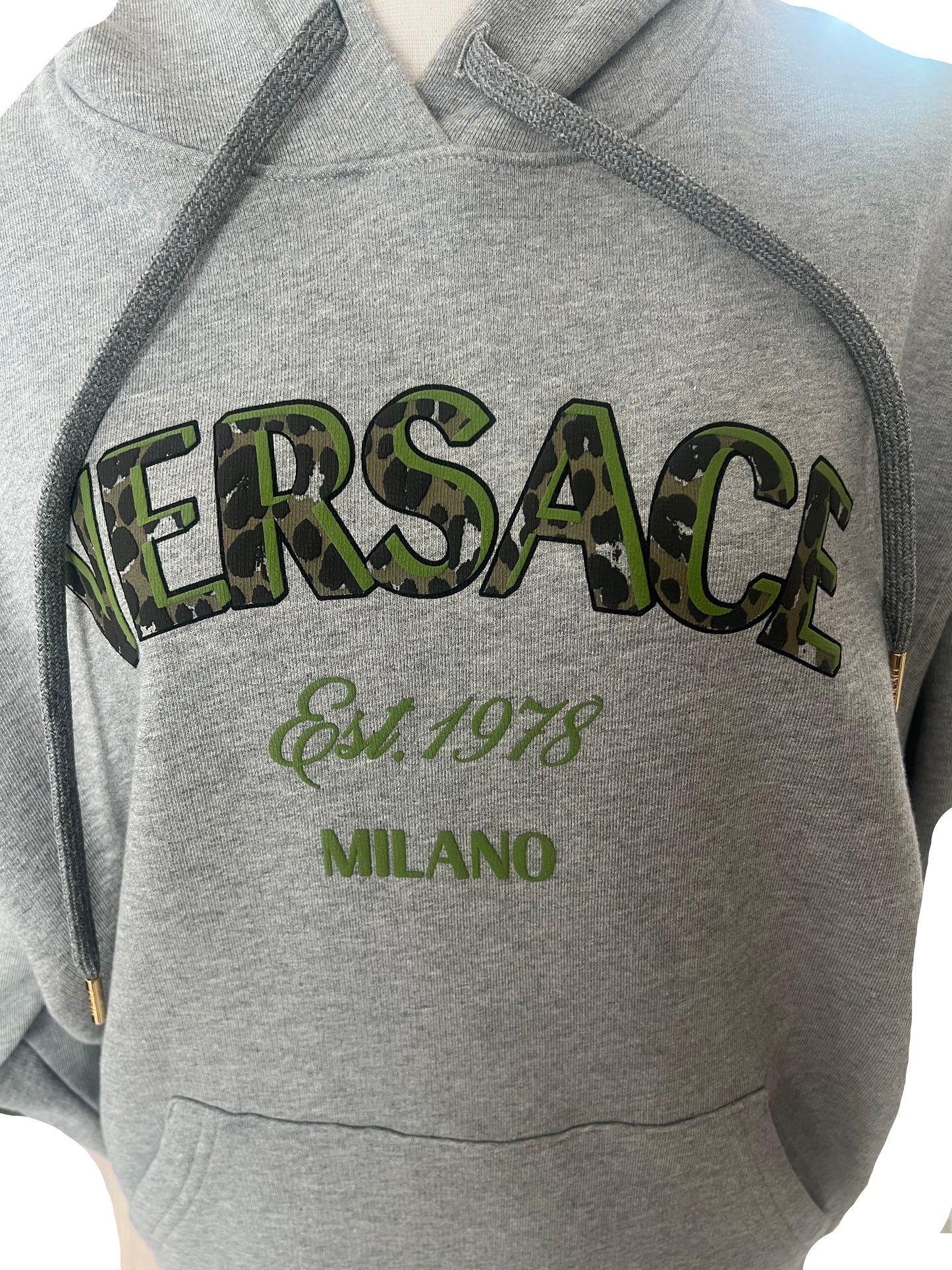 Versace Gray Hoodie - Greed & Leopard Print Logo
