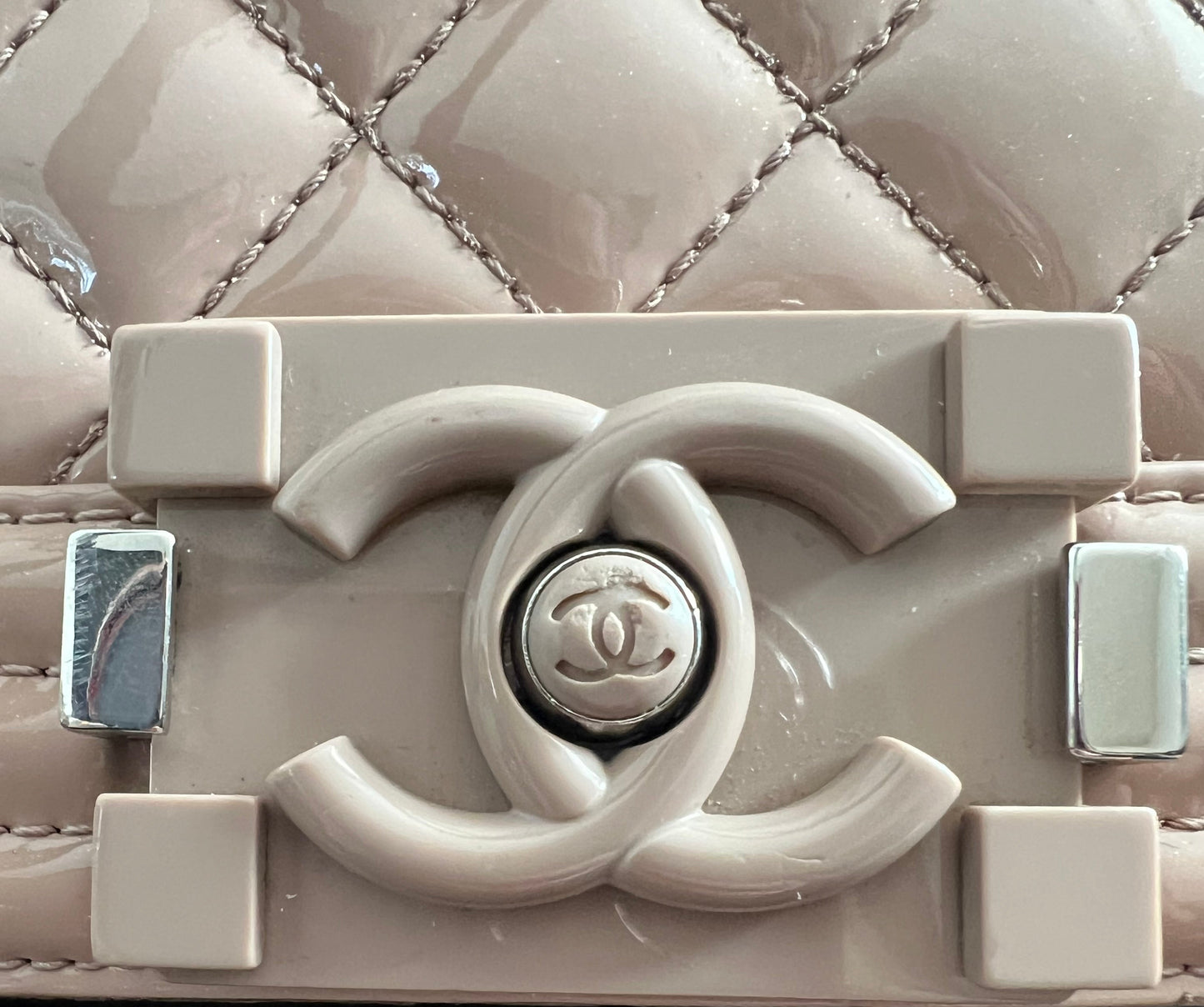 Chanel Patent Nude Old Medium Boy Bag