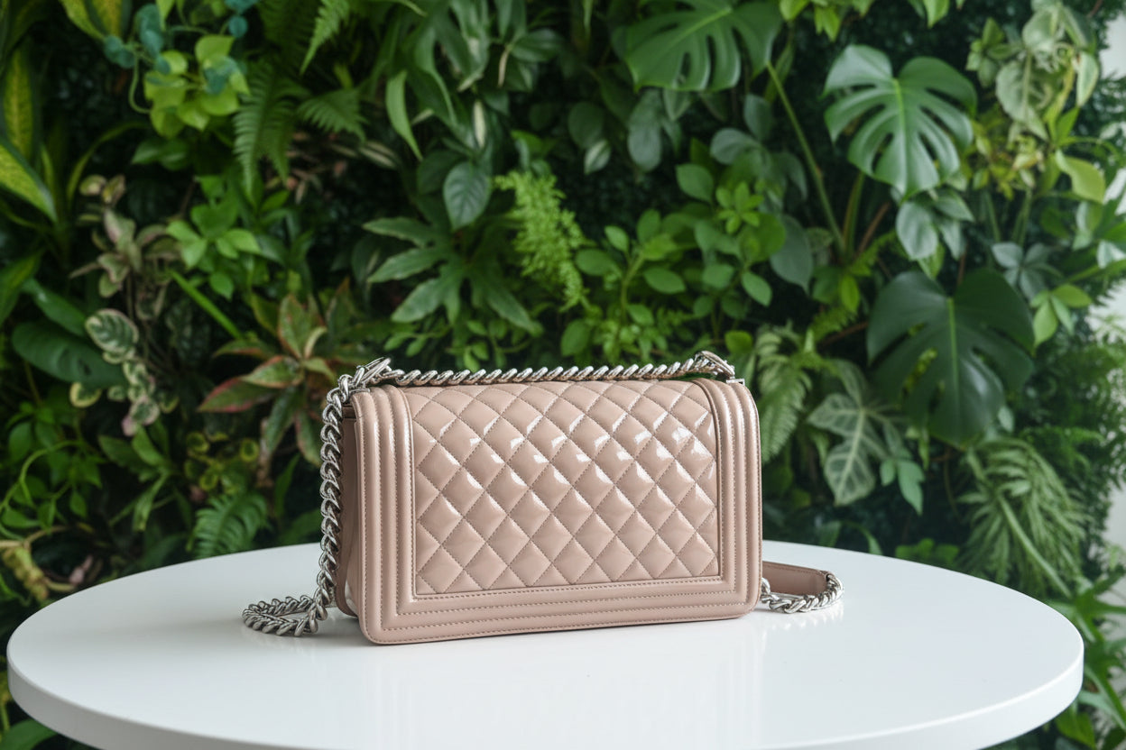 Chanel Patent Nude Old Medium Boy Bag