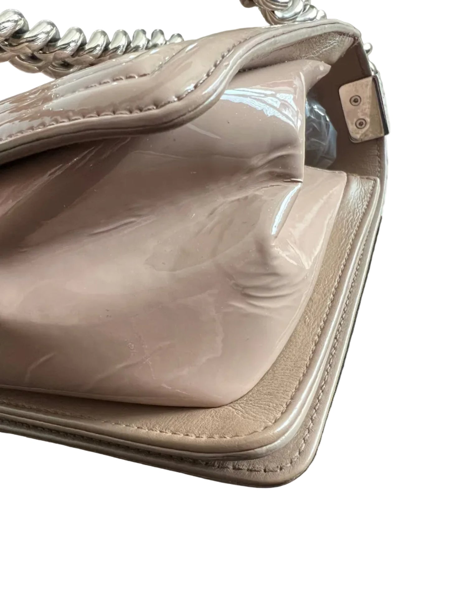 Chanel Patent Nude Old Medium Boy Bag