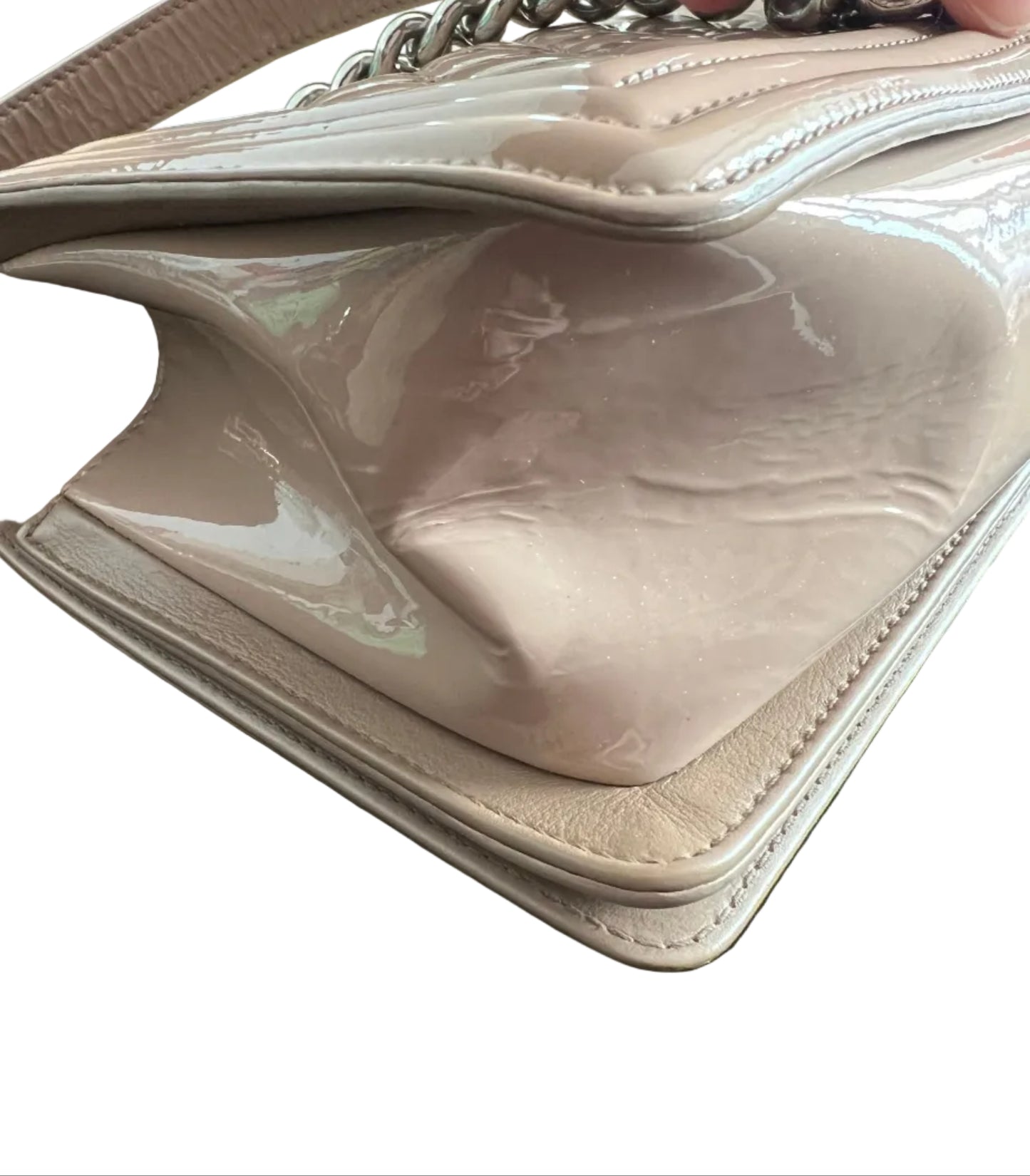 Chanel Patent Nude Old Medium Boy Bag