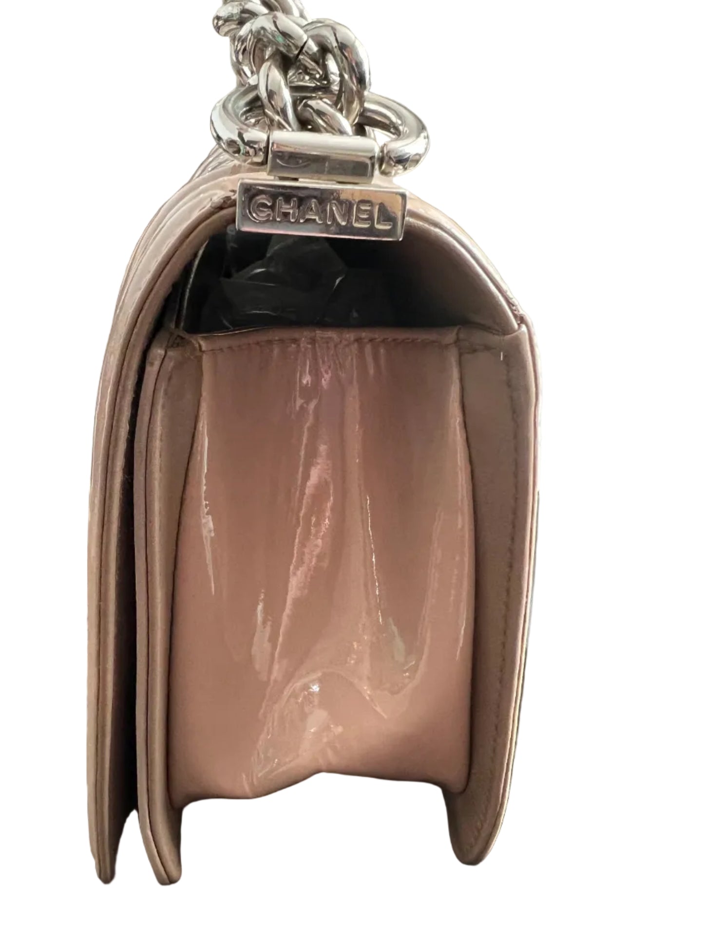 Chanel Patent Nude Old Medium Boy Bag