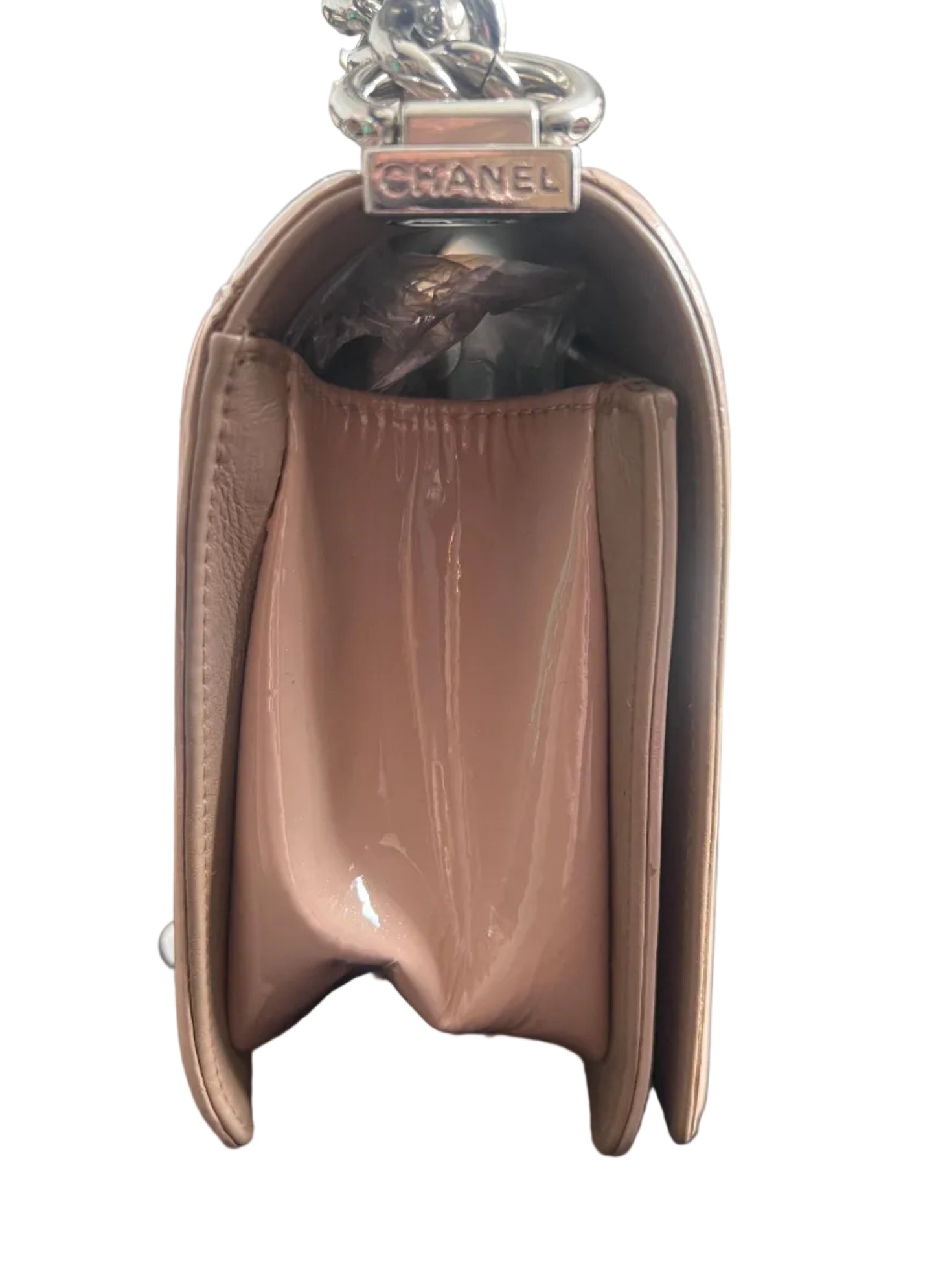 Chanel Patent Nude Old Medium Boy Bag