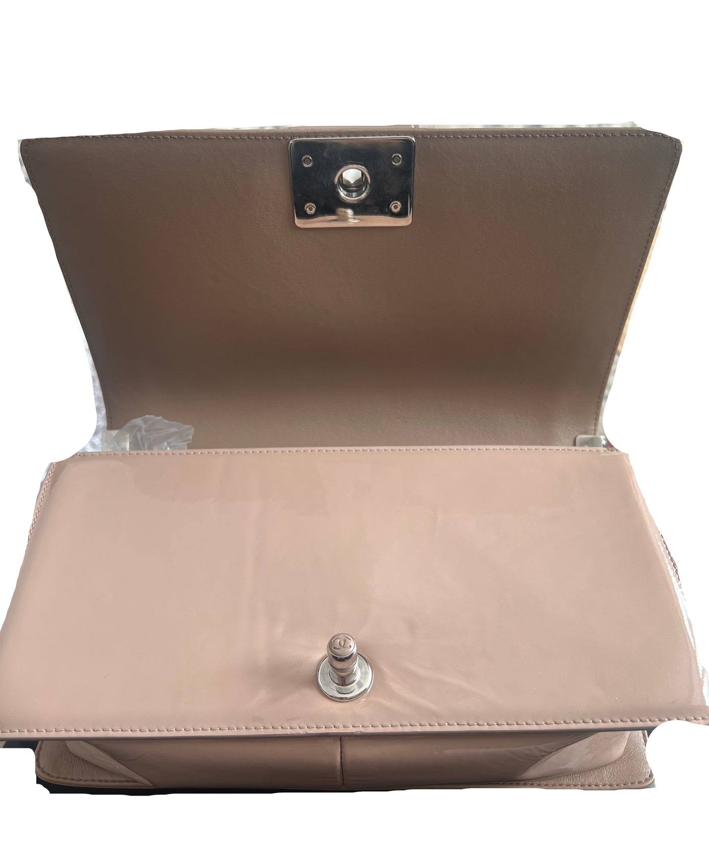 Chanel Patent Nude Old Medium Boy Bag