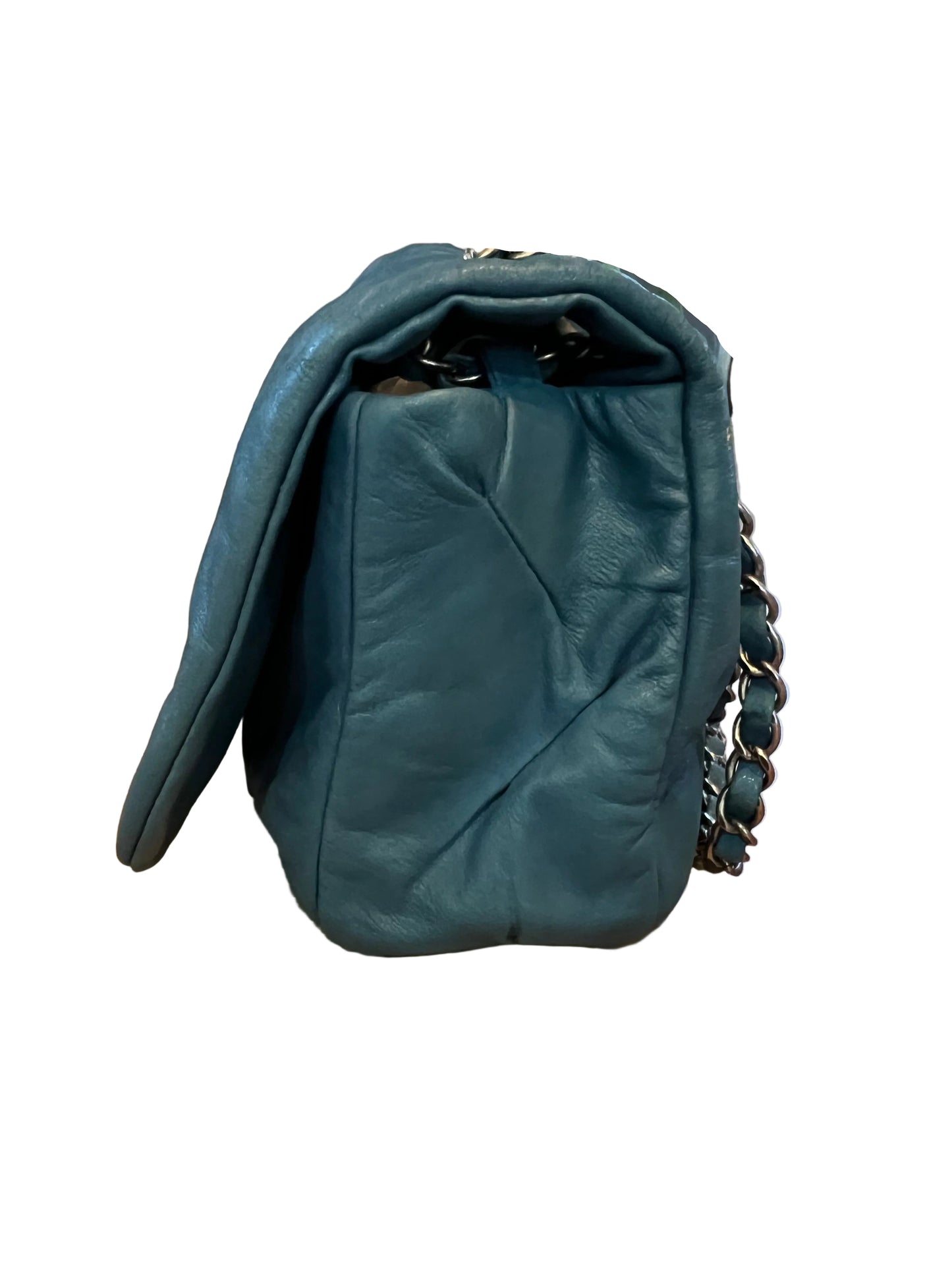 Chanel Teal Blue Iridescent Glint Flap Bag - Crinkled Calfskin