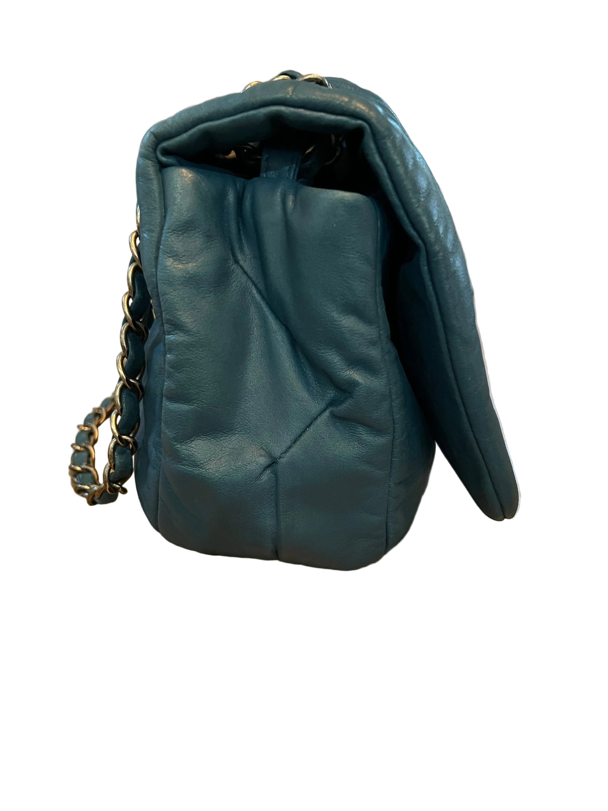 Chanel Teal Blue Iridescent Glint Flap Bag - Crinkled Calfskin