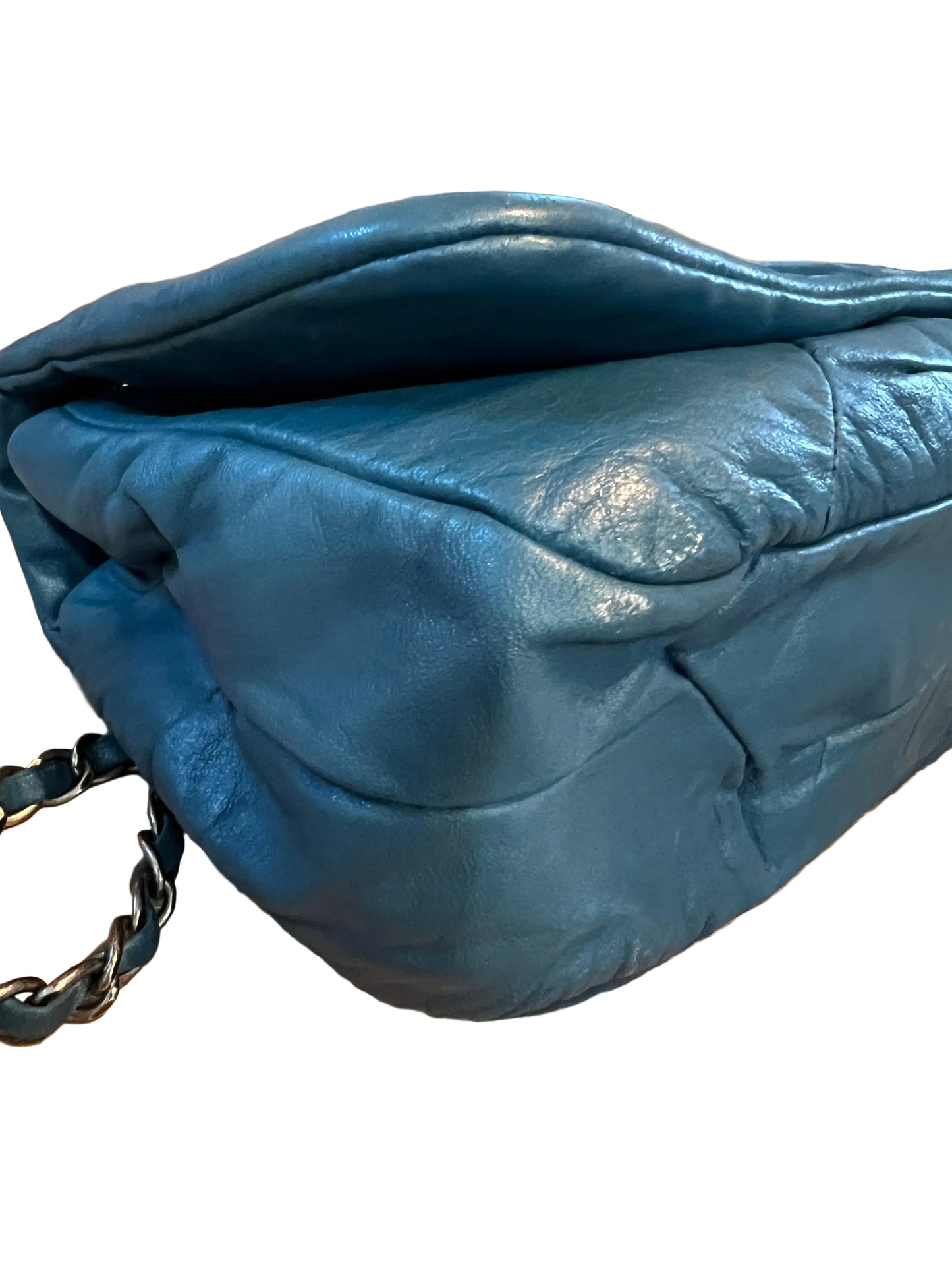 Chanel Teal Blue Iridescent Glint Flap Bag - Crinkled Calfskin