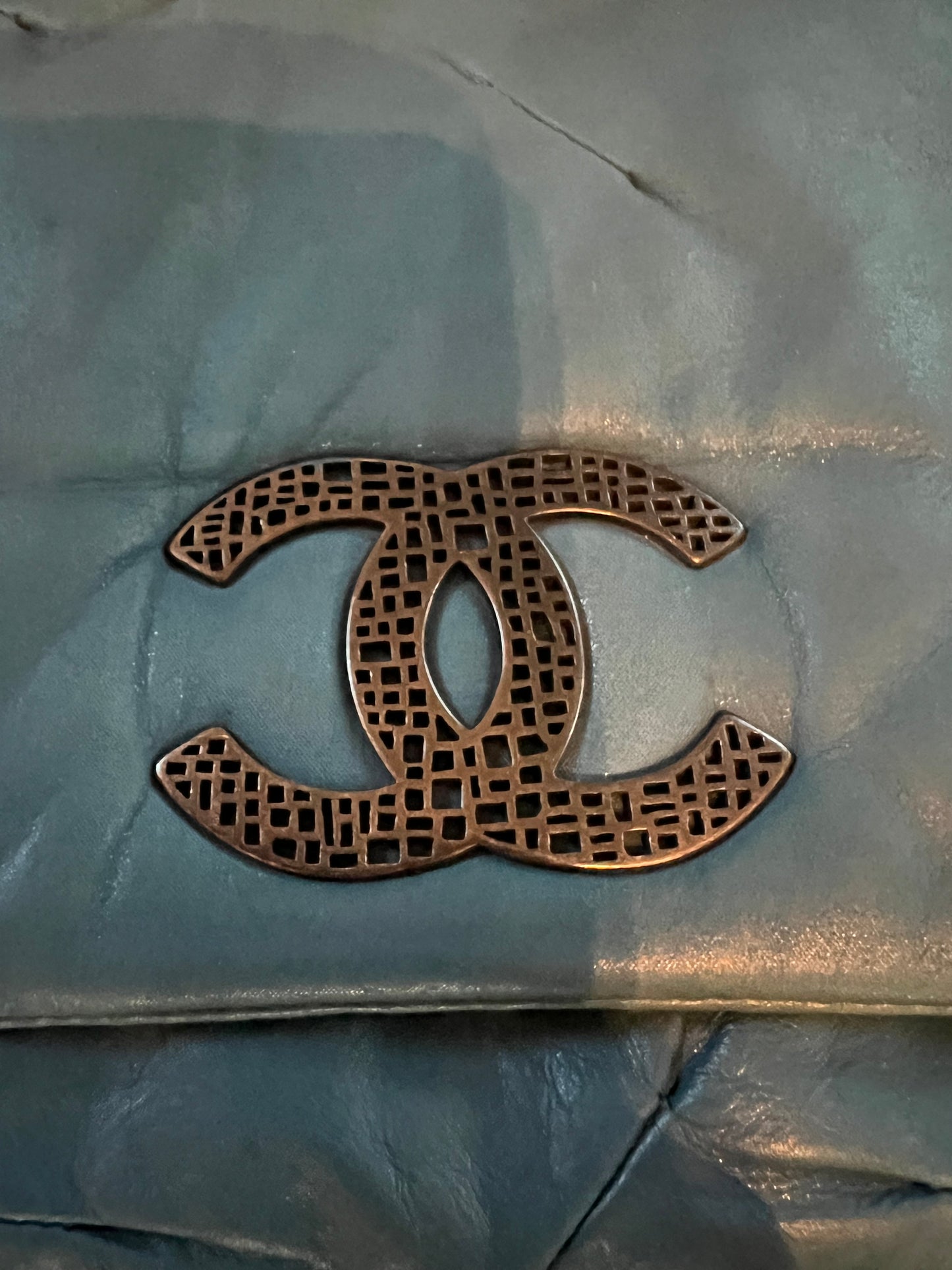 Chanel Teal Blue Iridescent Glint Flap Bag - Crinkled Calfskin