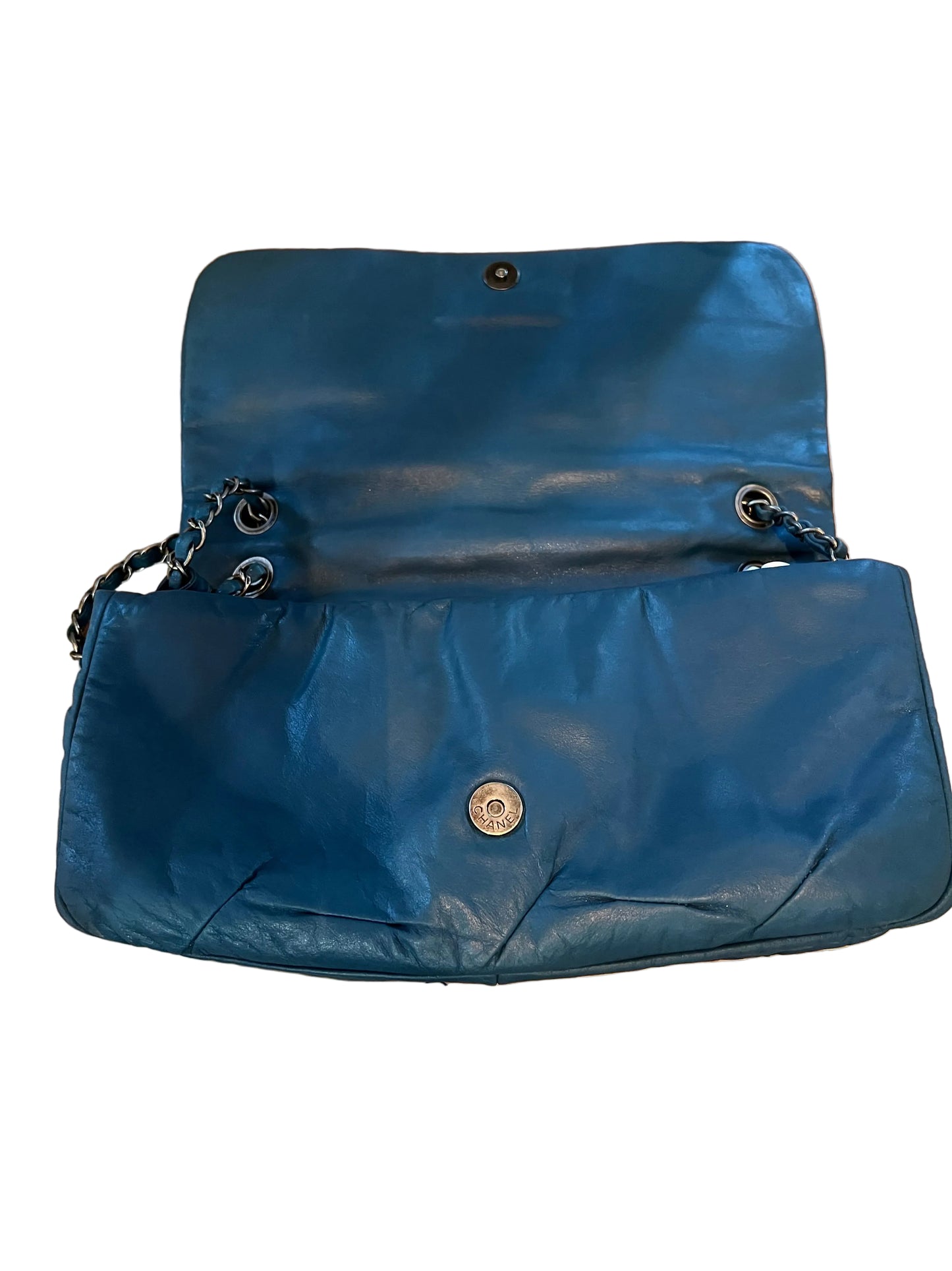 Chanel Teal Blue Iridescent Glint Flap Bag - Crinkled Calfskin
