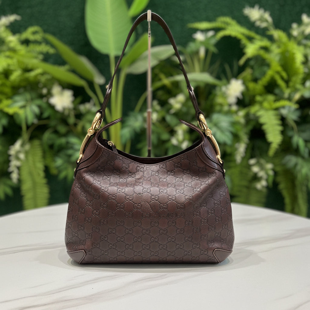 Gucci Guccissima Brown Leather Horsebit Creole Hobo
