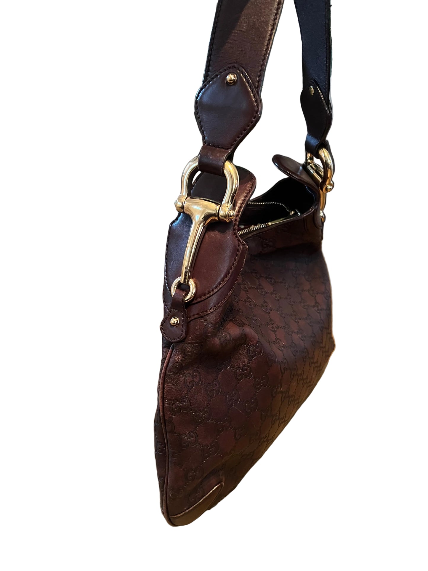 Gucci Guccissima Brown Leather Horsebit Creole Hobo