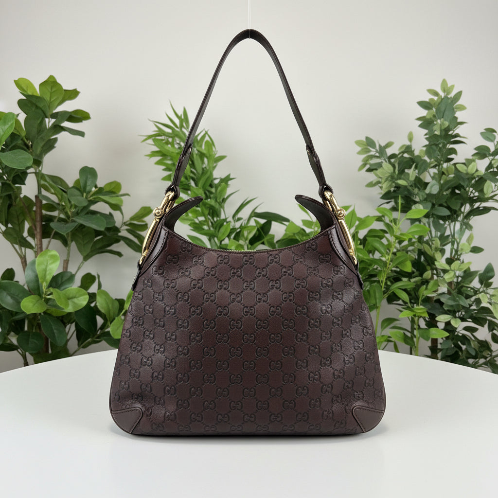 Gucci Guccissima Brown Leather Horsebit Creole Hobo