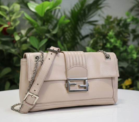 Fendi Leather Chain Baguette Flap