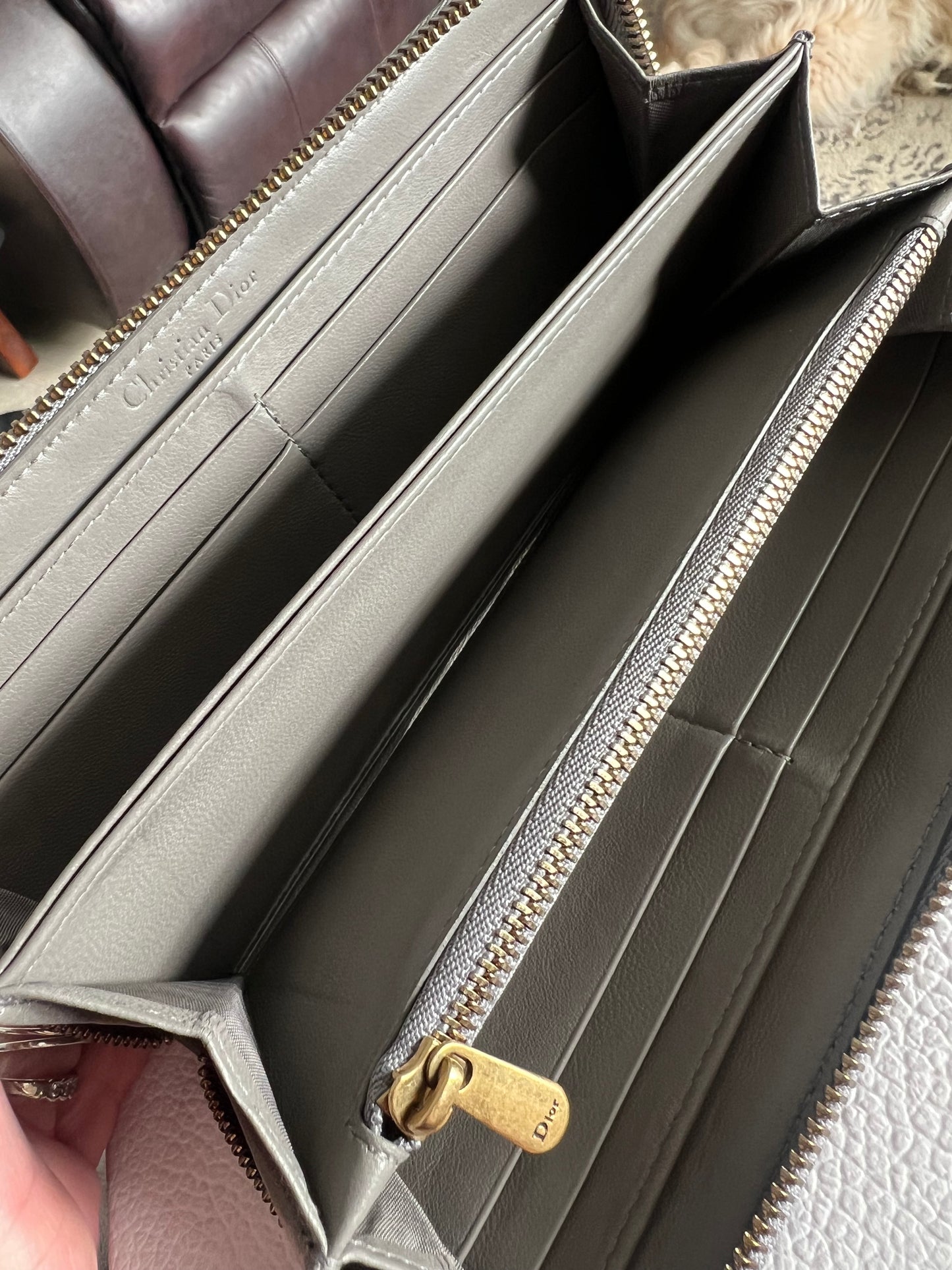 Dior Lady Dior Studded Leather Zippered Wallet