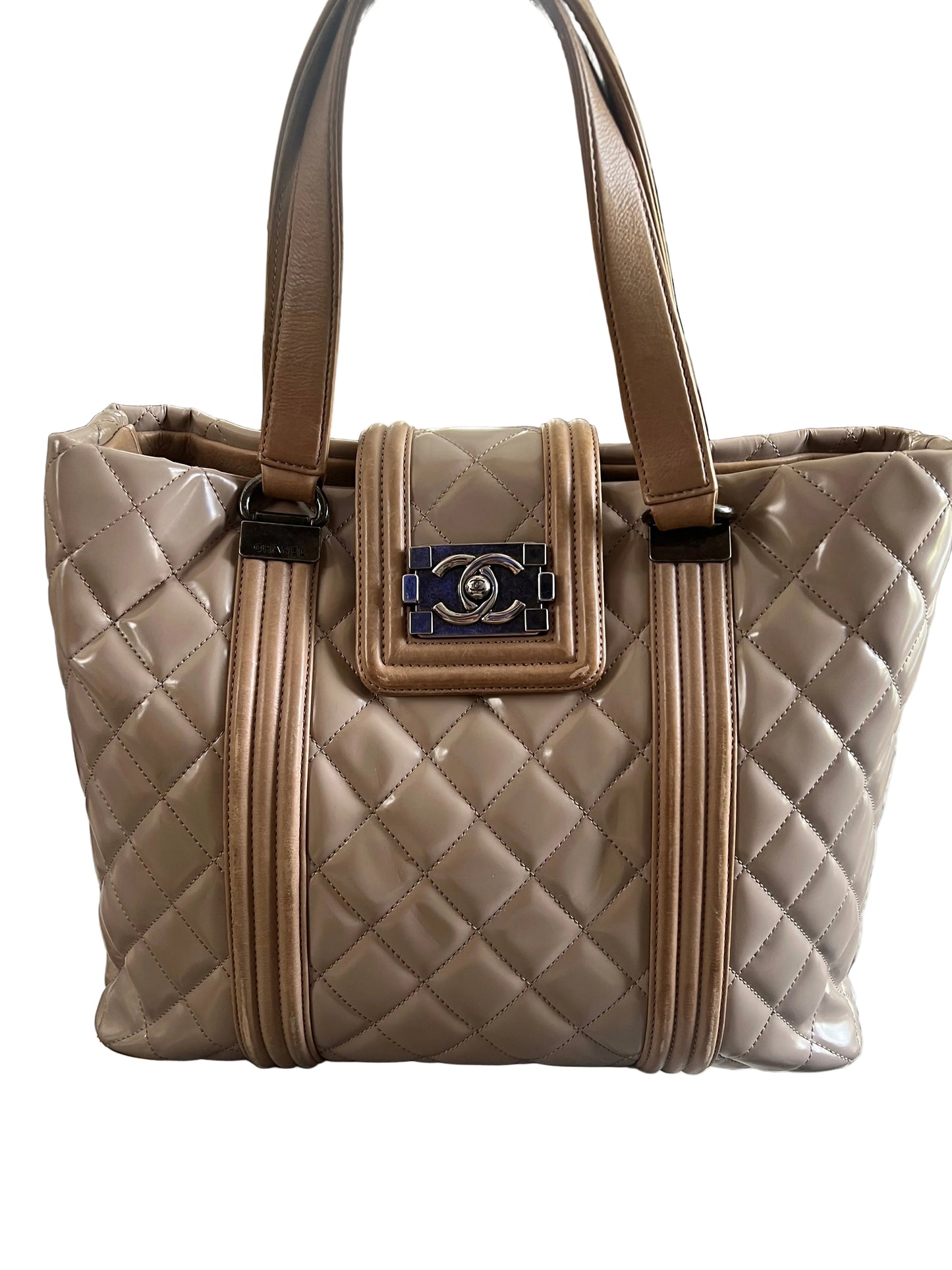 Chanel Beige Quilted Boy Tote Aged Glazed Calfskin