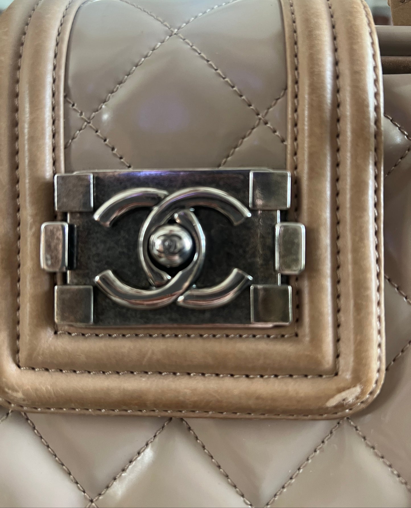 Chanel Beige Quilted Boy Tote Aged Glazed Calfskin