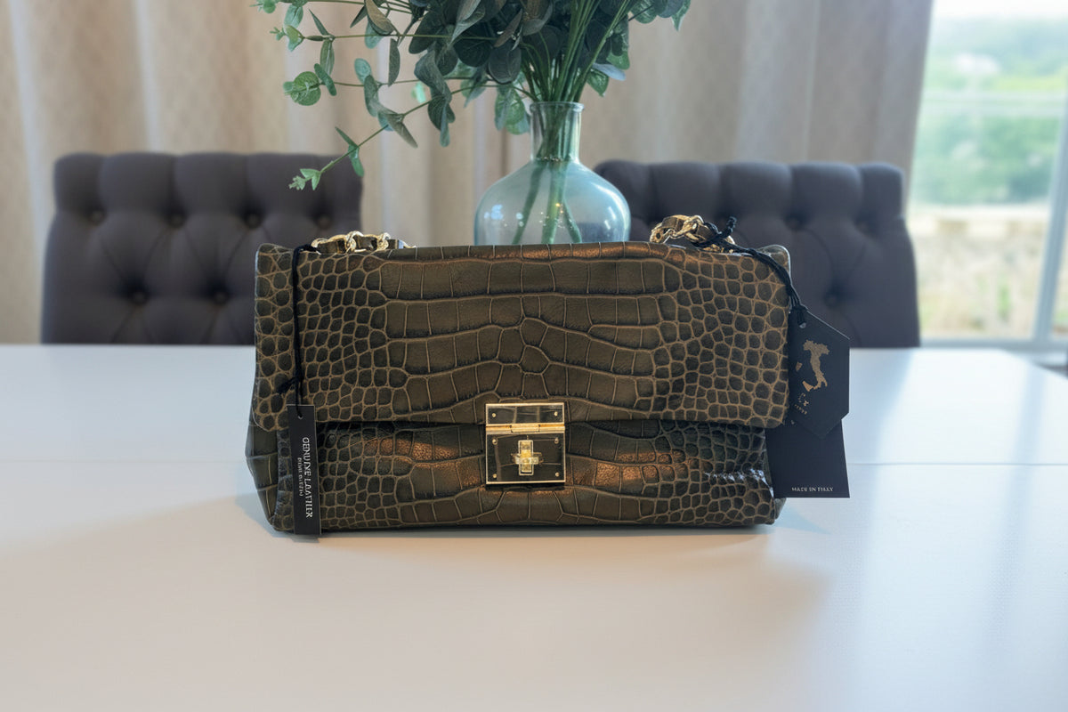 Claudia Leather Croc Embossed Flap Bag