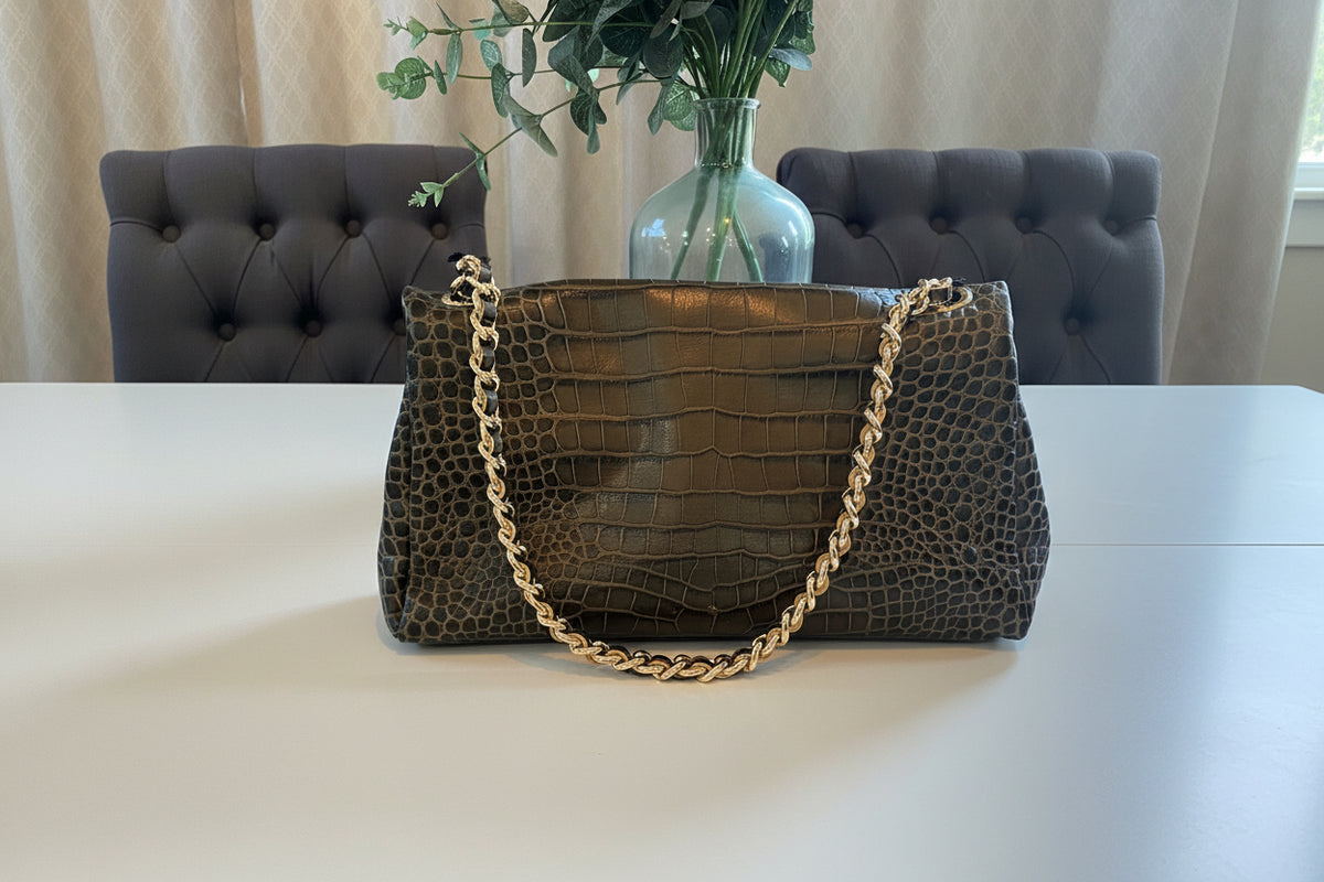 Claudia Leather Croc Embossed Flap Bag