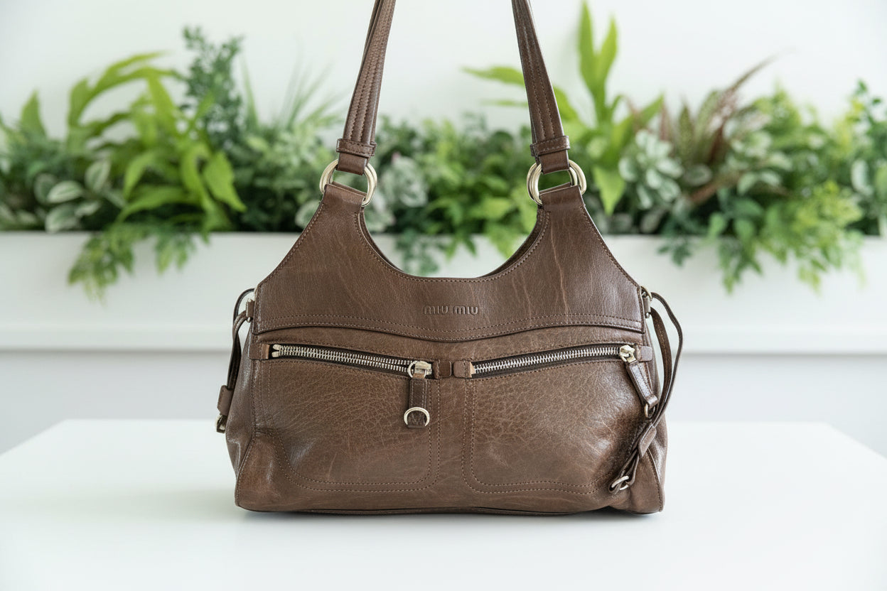 Miu Miu Vintage Distressed Brown Leather Satchel