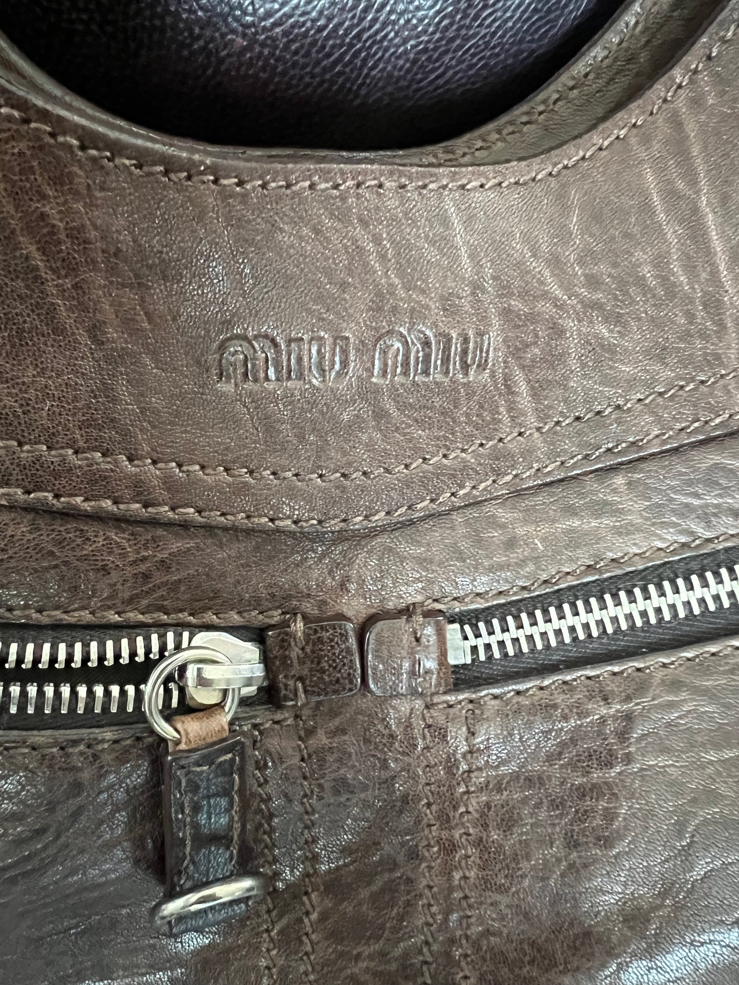 Miu Miu Vintage Distressed Brown Leather Satchel