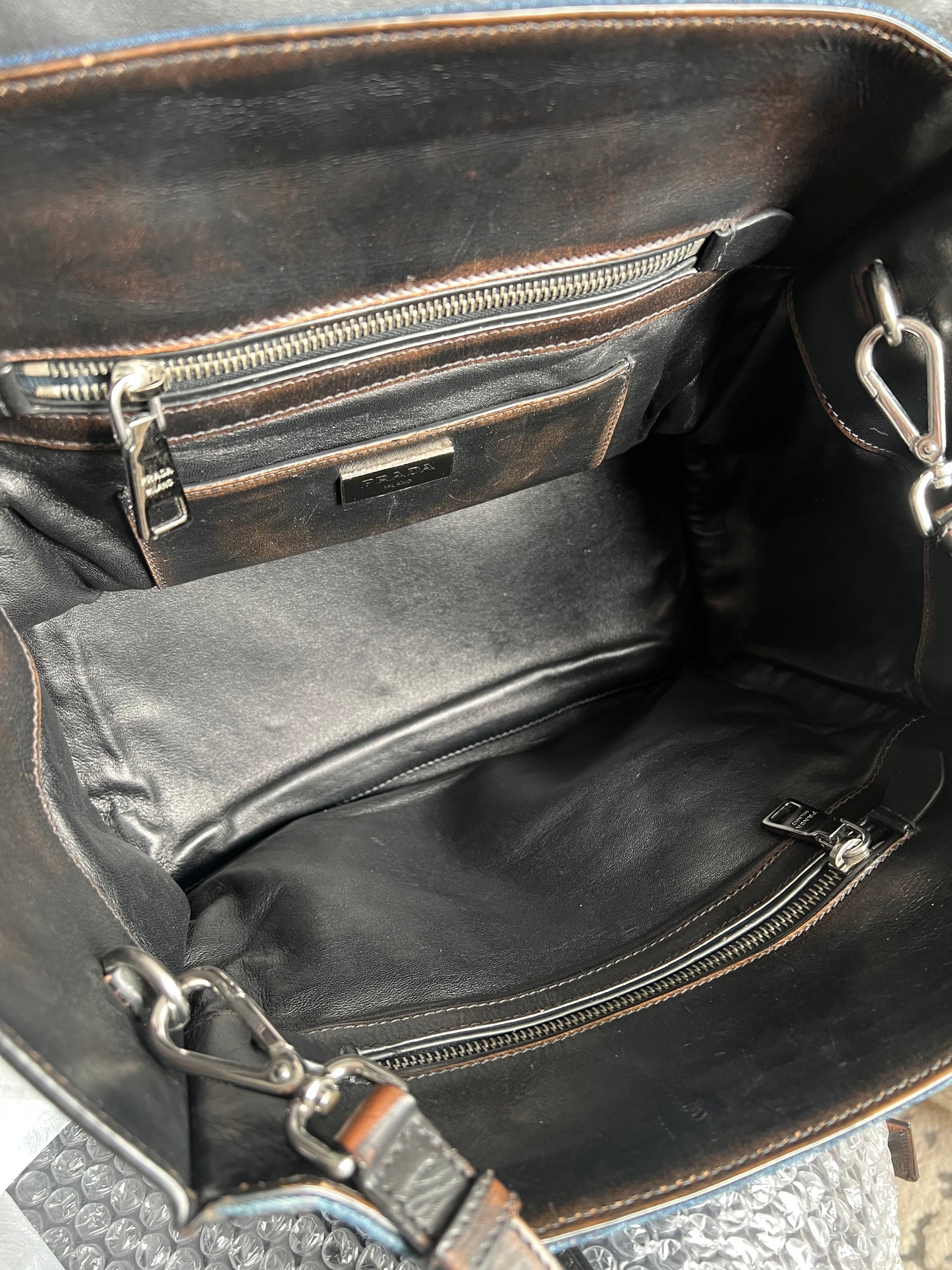 Prada Denim & Leather Studded Satchel