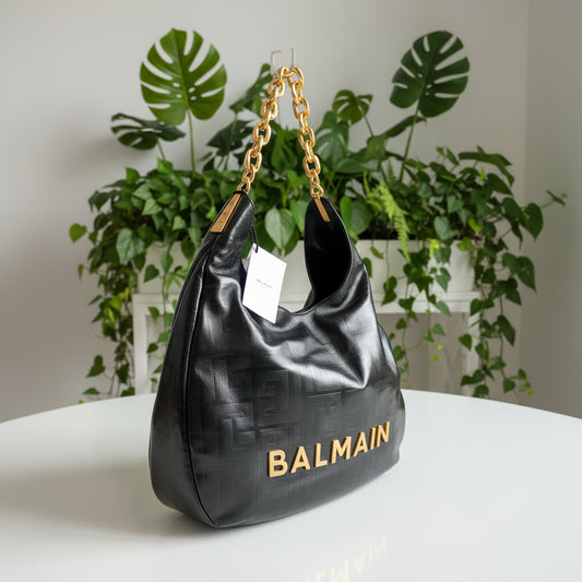 Balmain 1945 Moon Shoulder Bag in PB Embossed Crinkle Leather