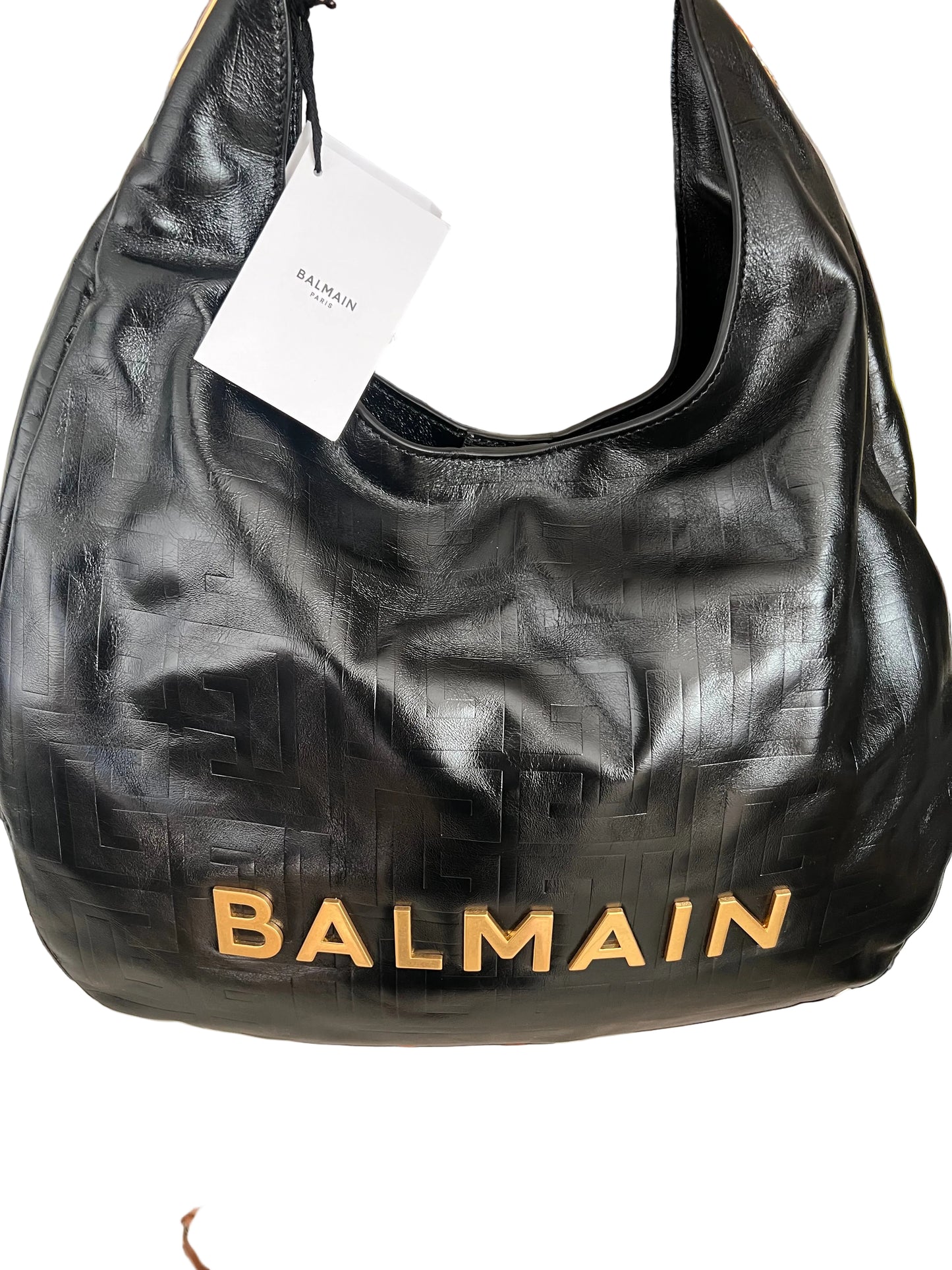 Balmain 1945 Moon Shoulder Bag in PB Embossed Crinkle Leather