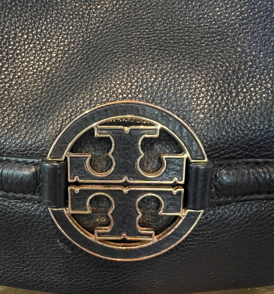 Tory Burch Black Pebbled Leather Foldover Crossbody