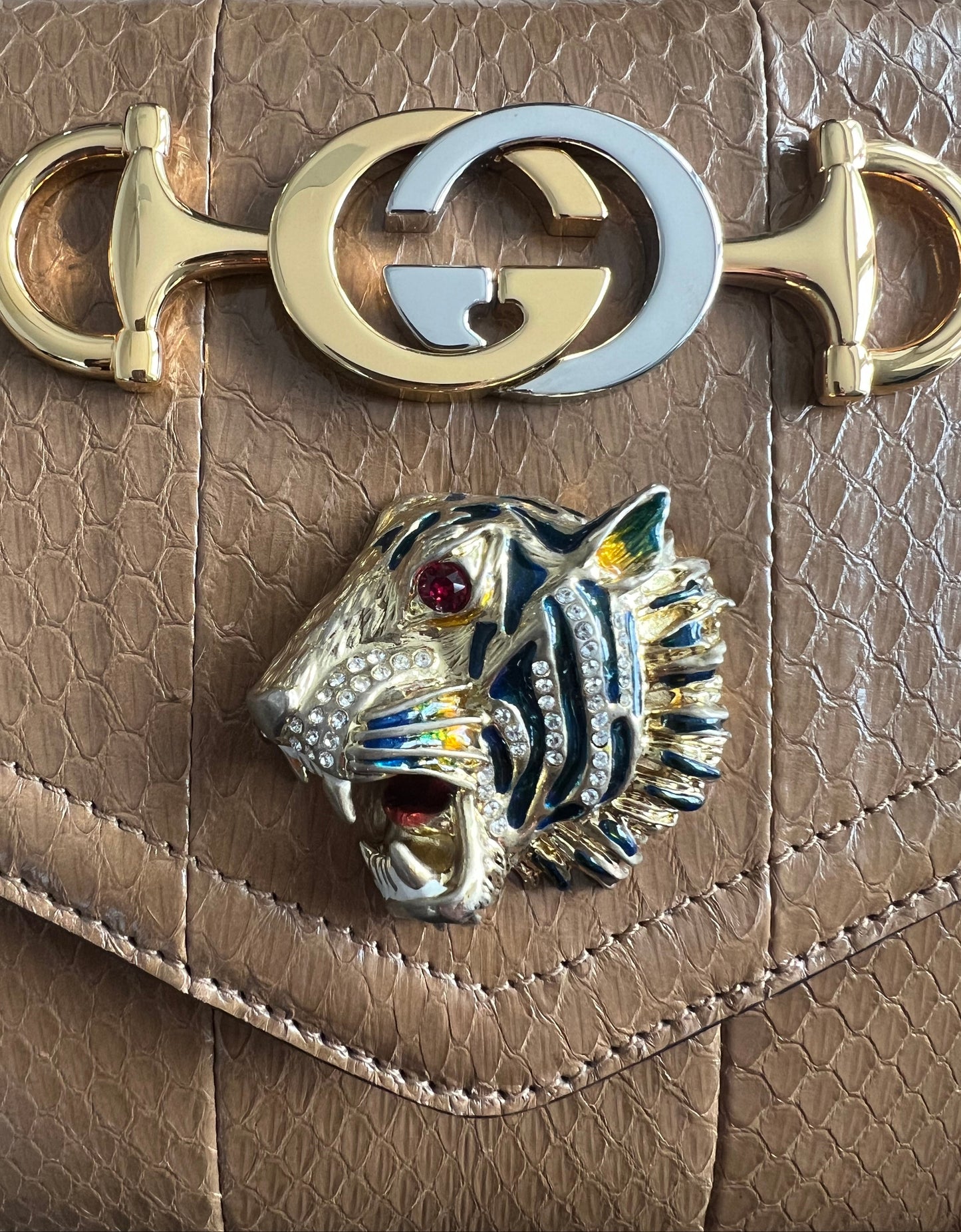 Gucci Snakeskin Rajah Medium Shoulder Bag