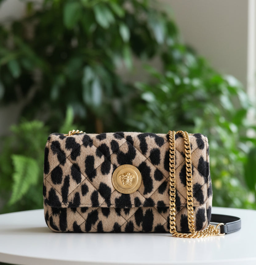 Versace Wool Leopard Shoulder Bag