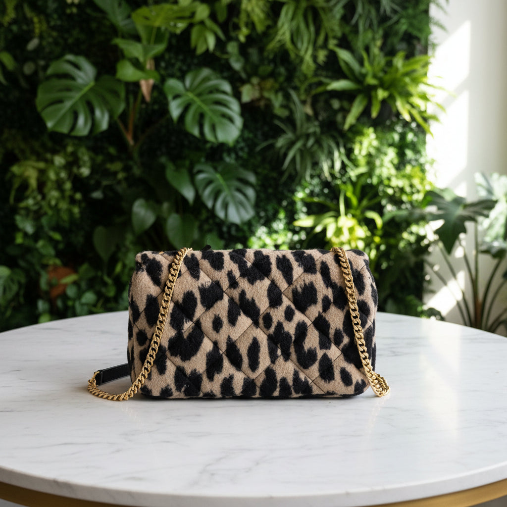 Versace Wool Leopard Shoulder Bag