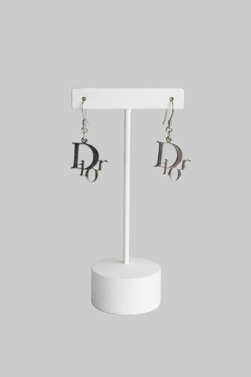 Dior Silver Dangle Name Earrings