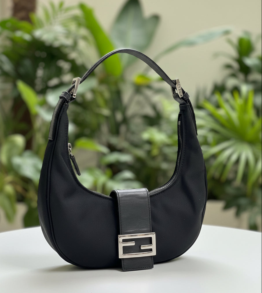 Fendi Black Neoprene Half Moon Shoulder Bag