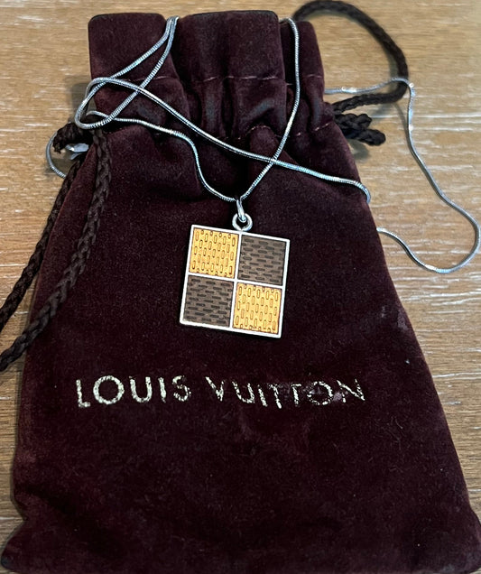 Louis Vuitton Vintage Sterling Damier Pendant Necklace