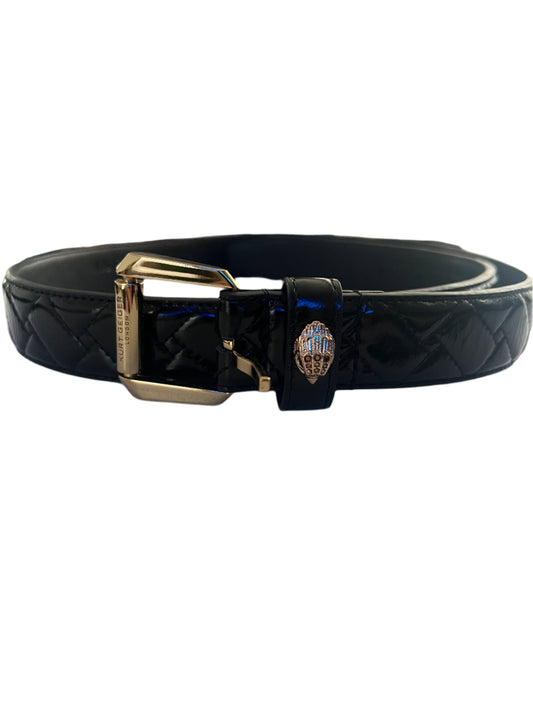 Kurt Geiger Kensington Black Quilted Patent Leather Belt