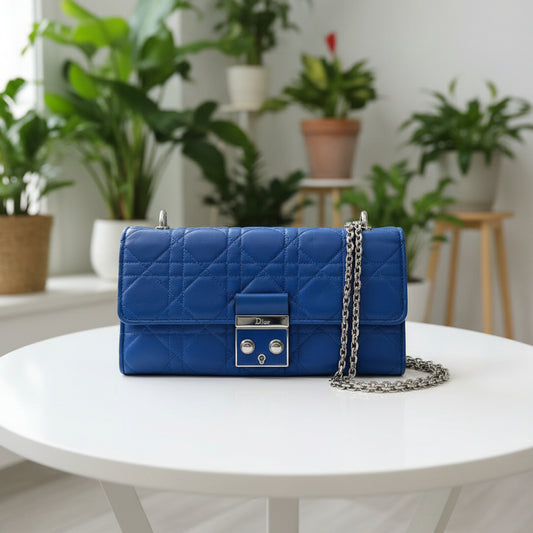 Dior Blue Cannage Wallet on Chain