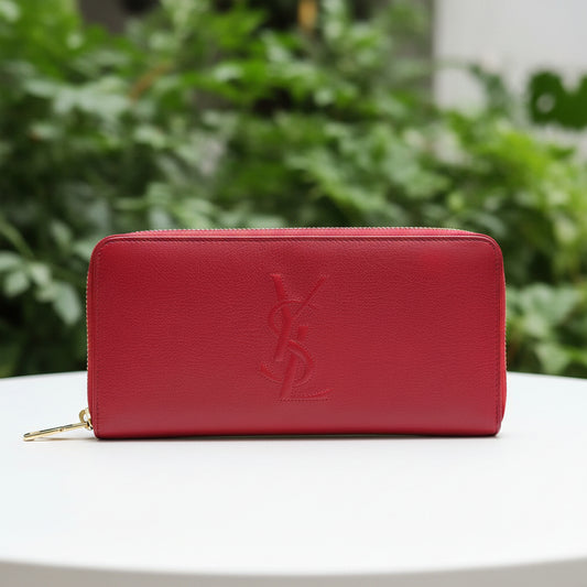 YSL Red Leather Zip Wallet