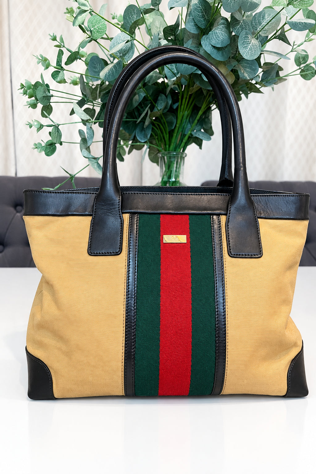 Gucci Canvas & Leather Vintage Web Tote