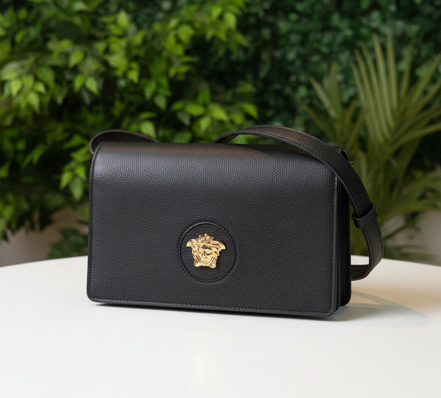 Versace Black Leather Medusa Crossbody