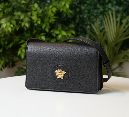 Versace Black Leather Medusa Crossbody