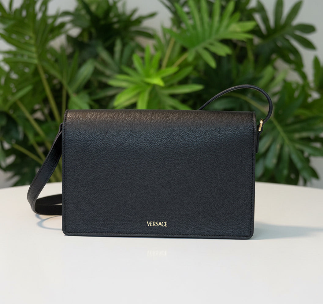 Versace Black Leather Medusa Crossbody