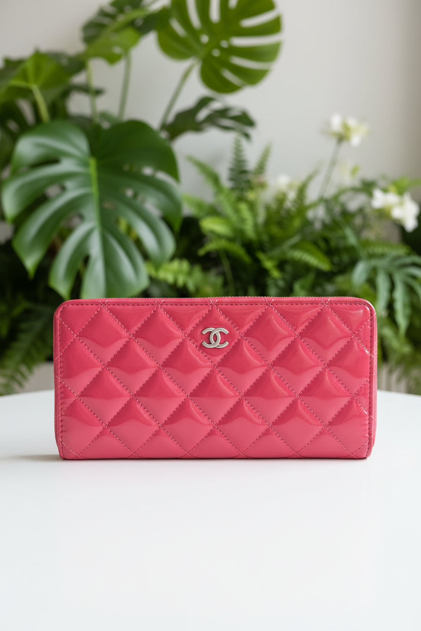 Chanel Pink Quilted Patent Leather Wallet