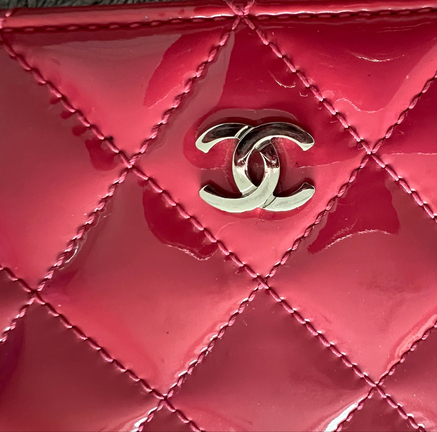 Chanel Pink Quilted Patent Leather Wallet