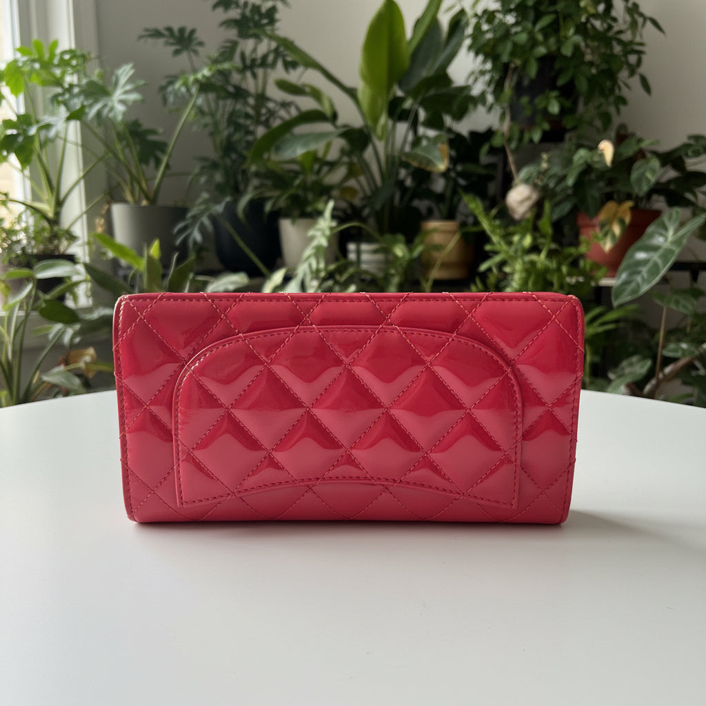 Chanel Pink Quilted Patent Leather Wallet