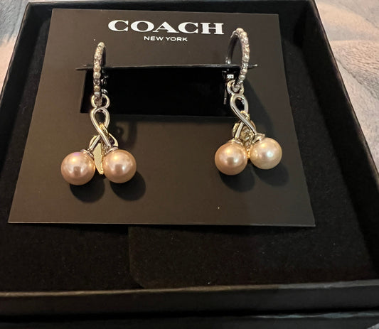 Coach Faux Pearl Dangle Earrings with Crystals