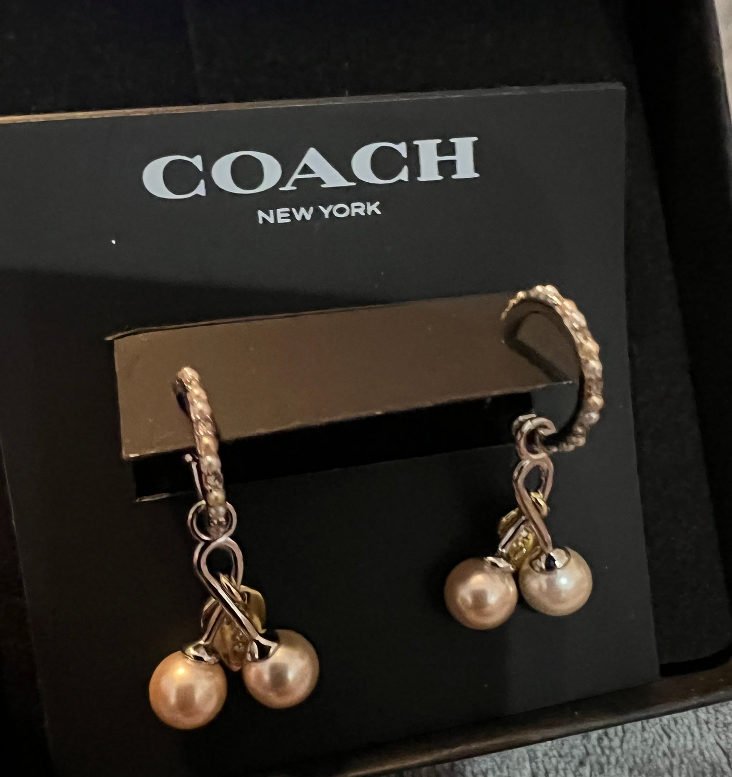 Coach Faux Pearl Dangle Earrings with Crystals