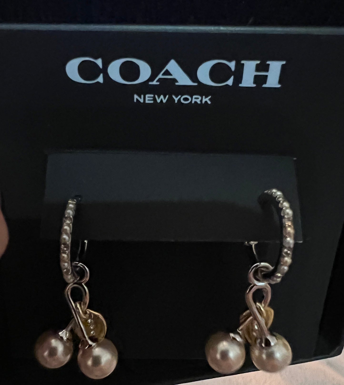 Coach Faux Pearl Dangle Earrings with Crystals