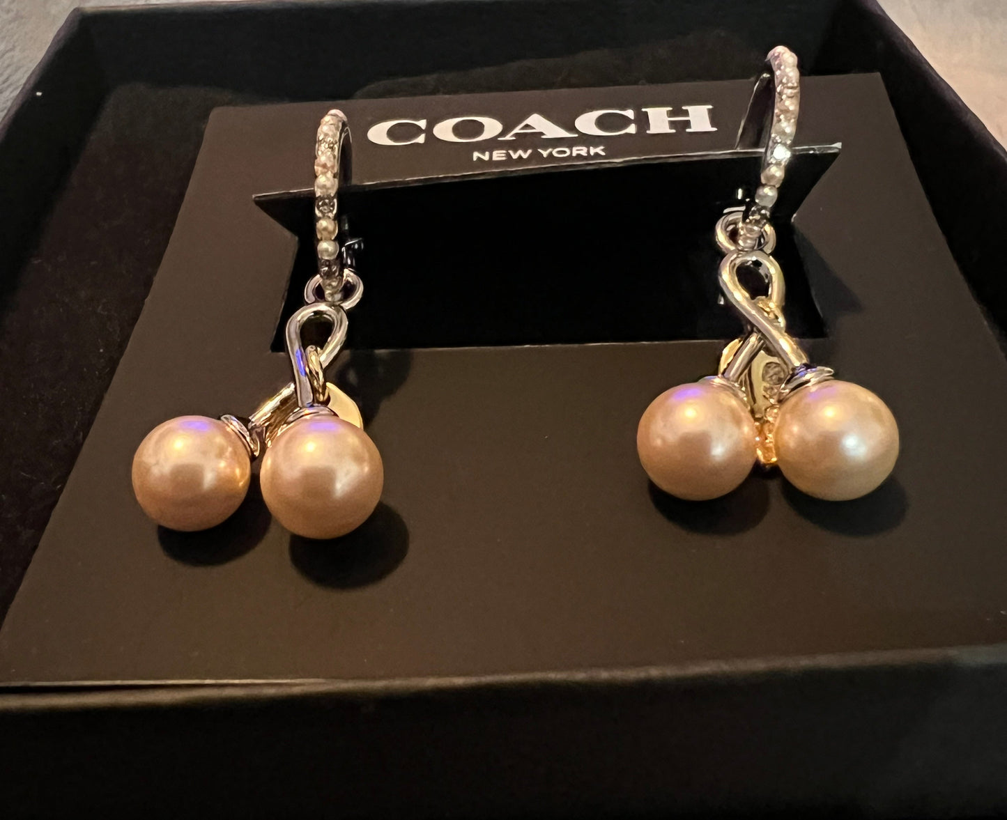 Coach Faux Pearl Dangle Earrings with Crystals